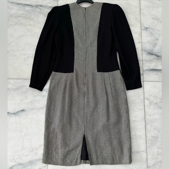 VTG Honeybee Dress Houndstooth Black White Knee Womens 12 Office Academia USA - Picture 2 of 15